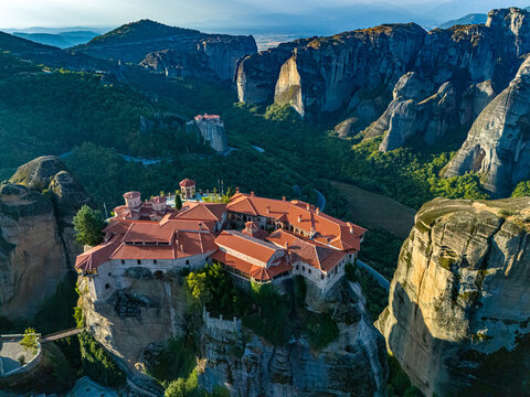 View of Meteora with Eastern Orthodox monasteries, Greece
