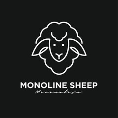 Minimalist Monoline Sheep Head Logo Design in Clean Line Art Style