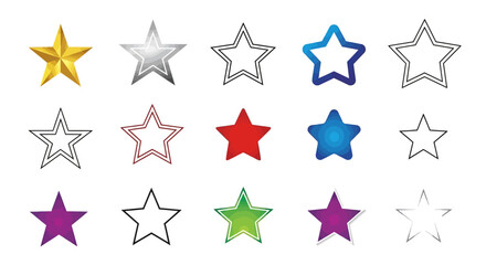 Obraz premium Collection of Diverse Star Icons: Gold, Silver, Red, Blue, Purple, Green, Outline, Gradient