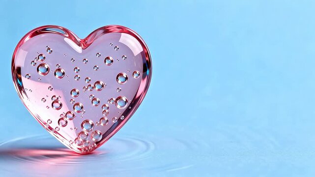 Pink glass heart with bubbles