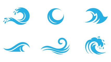 Naklejka premium Blue ocean wave logo collection set isolated on white background, modern water splash icons for marine and surfing design