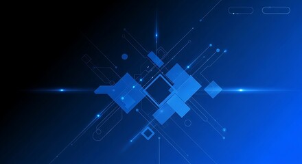 Futuristic blue tech background with digital geometric patterns and glowing data light effects for cyber security and network concepts