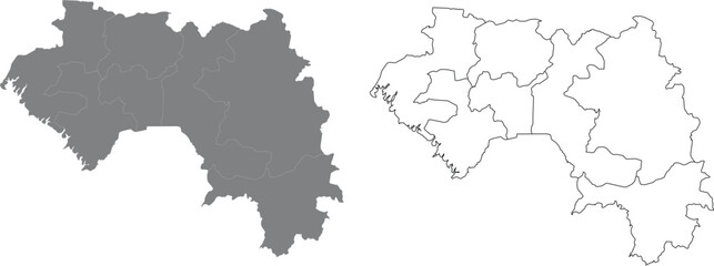 Obraz premium Guinea Map Vector Illustration Silhouette, Outline, and Regional Divisions 