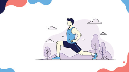 Obraz premium Athletic man performing lunge exercise in outdoor park setting for fitness training and healthy active lifestyle.