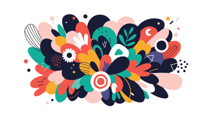 Vibrant abstract composition of colorful floral shapes and organic elements for creative artistic background.