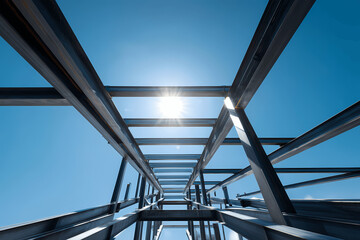 Industrial Steel Beam Structure Against Sky