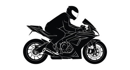 A dynamic black silhouette of a motorcycle racer leaning into a turn showcasing speed and agility silhouette high quality professional detailed © GDOthoi02