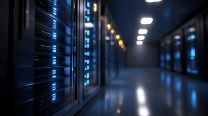 Server Rack in Dim Data Center