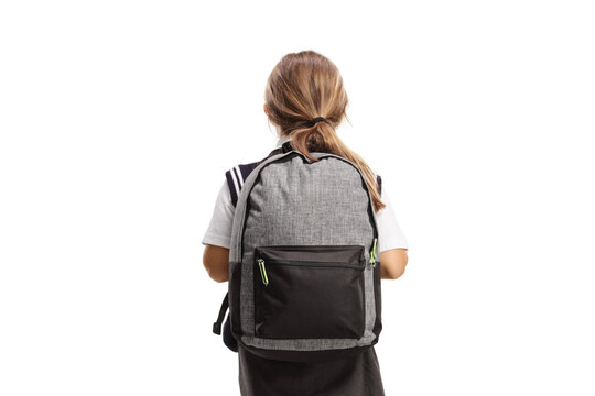 Rear view shot of a girl with a backpack on shoulders