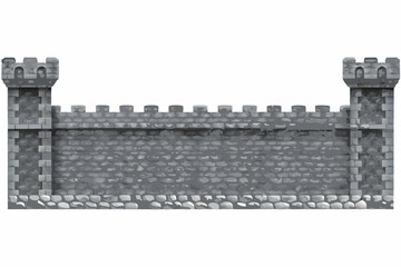 Naklejka premium A grayscale depiction of a stone castle wall with towers