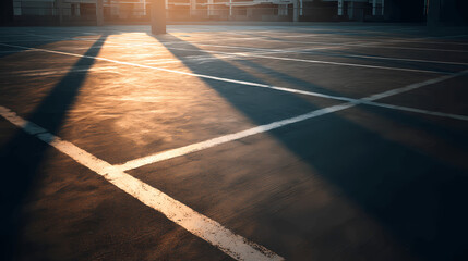 Empty Office Parking Lot at Early Morning