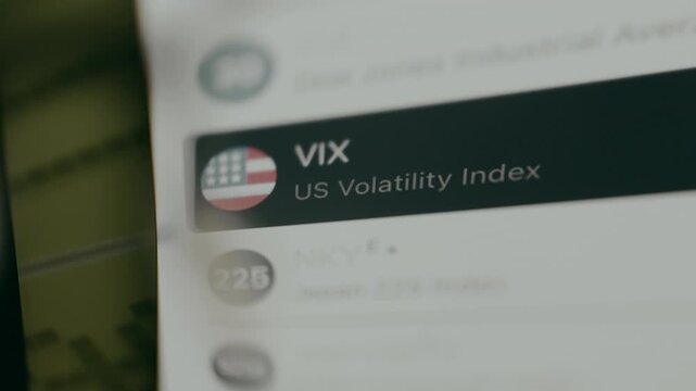 VIX Ticker for US Volatility Index, view through eyeglasses