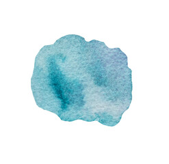 Light turquoise blue watercolor spot, isolated illustration. Hand painted design element, copy space