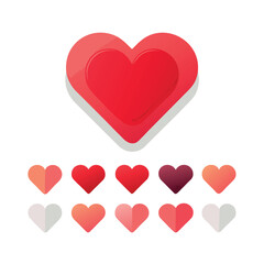 A grid of colorful heart icons in different shades and styles