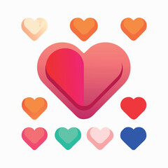 A grid of colorful heart icons in different shades and styles