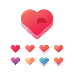 A grid of colorful heart icons in different shades and styles
