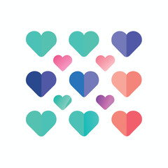 A grid of colorful heart icons in different shades and styles