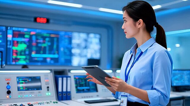 Woman in control room with tablet