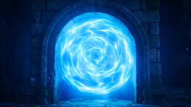 Mystical Blue Energy Portal Gateway for Fantasy Game VFX & Sci-Fi Concepts
