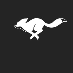 Obraz premium Dynamic White Running Fox Silhouette Logo Design on Dark Background