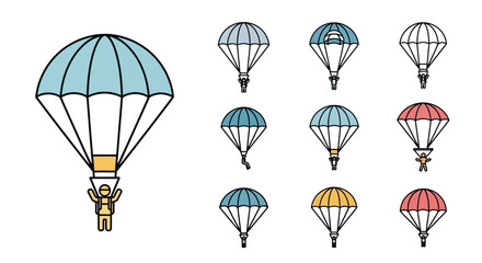 Obraz premium Parachuting Icons Set, Skydiver with Parachute