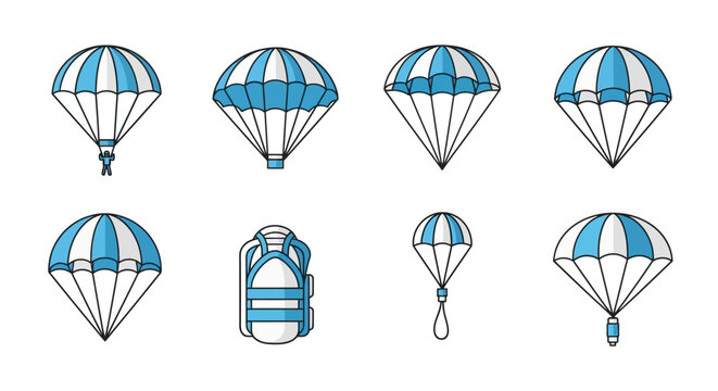 Parachute icons set. Skydiving equipment vector illustration