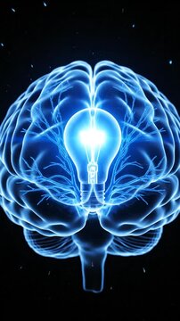 Conceptual Animation of a Brain Generating a Bright Idea.