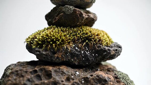 Stacked Mossy Stones Balanced in Tranquil Nature Scene.