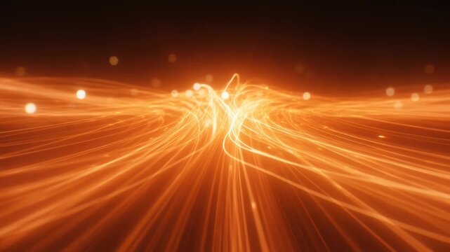 Animated shot of glowing orange data streams flowing and connecting digitally