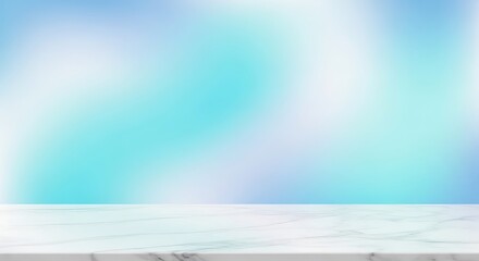 Soft blue and white horizon gradient background with a clean marble floor for minimalist technology product photography and tech showcases