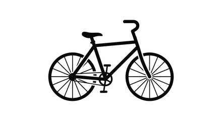 A minimalist black silhouette of a classic bicycle with visible wheels and handlebars stands out sharply against a white background silhouette © GDOthoi02