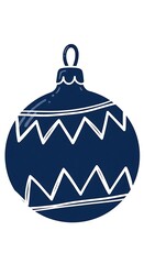Obraz premium Dark blue Christmas ornament with white zigzag pattern hangs isolated.