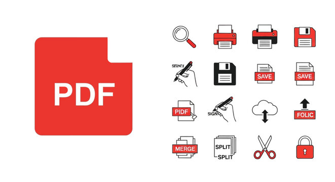 PDF Document Management Icons Set for Digital Workflow