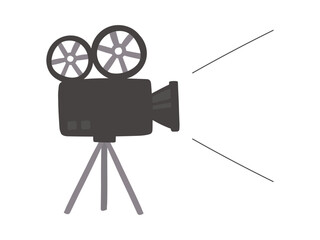 Movie film camera icon illustration with cute tripod playing