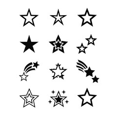 Fototapeta premium Collection of various star shapes and designs in black