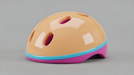 Fototapeta premium Cute cartoon bicycle helmet in peach, pink, and blue, isolated on a neutral background, perfect for children's safety or playful concepts.
