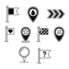 Black and white set of various map and navigation icons