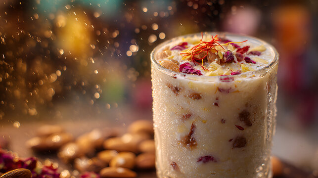 Festive Falooda Dessert Drink with Nuts and Rose Petals