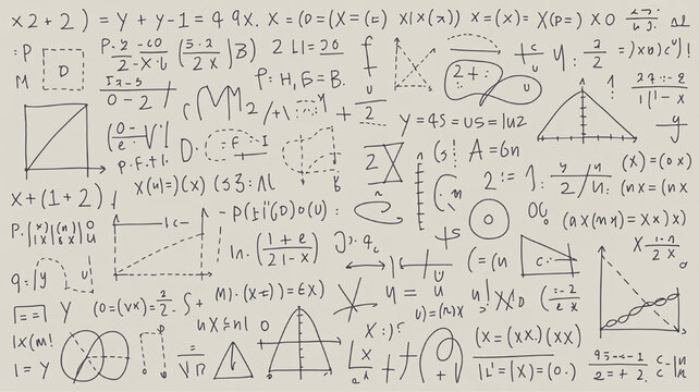 Hand-drawn mathematical formulas and geometric shapes a collection of scientific equations and diagrams for education and research sketched on a textured paper background