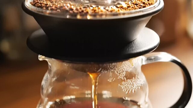 Hot water being poured over coffee grounds in a pour-over dripper for a fresh morning brew.