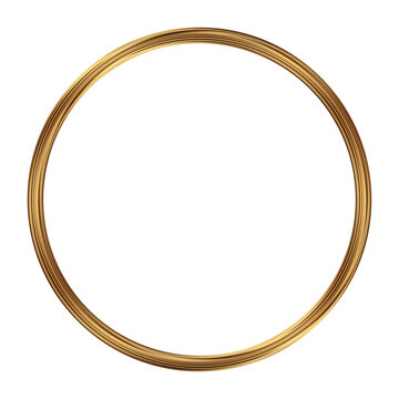 Gold circular frame on transparent background, elegant shiny wreath border, gold ring frames design elements.