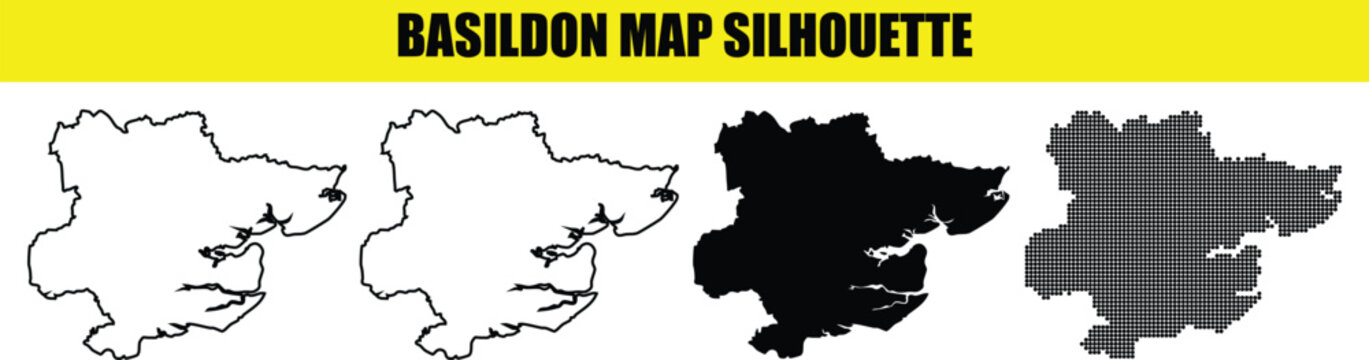 Basildon map silhouette collection simple outline shape various styles black white and dotted versions on transparent background