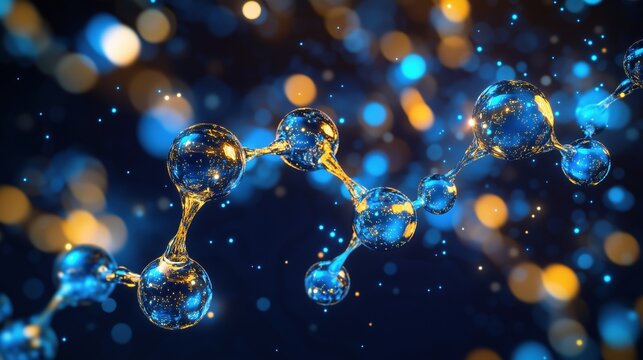 National Triglycerides Day:3D visualization of a triglyceride molecule structure, glycerol backbone with three fatty acid chains clearly visible, atom bonds glowing in blue and gold