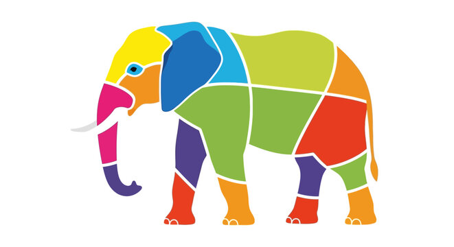 Vibrant Geometric Elephant Image from 1997 Viewed from the Side in a Studio Setting