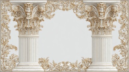 Obraz premium Elegant architectural pillars with ornate carvings and symmetrical design