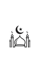 Obraz premium Minimalist Outline Icon of a Mosque with Crescent Moon and Star, Symbolizing Islam on an Isolated White Background