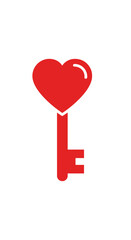 Red Heart Shaped Key Symbolizing Love and Solutions on Isolated White Background