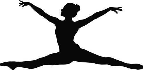 Ballerina silhouette performing leg splits, graceful female dancer pose, gymnastic flexibility, ballet studio exercise, artistic performance icon, rhythmic gymnastics, athletic stretching © Mokbul