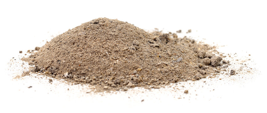 Small pile of grey volcanic ash isolated on white background