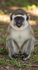 Portrait of a Vervet Monkey Sitting on the Ground.